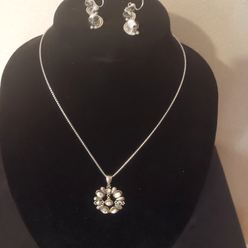 Sterling Silver White Buffalo Pendant w Chain and Matching Earrings